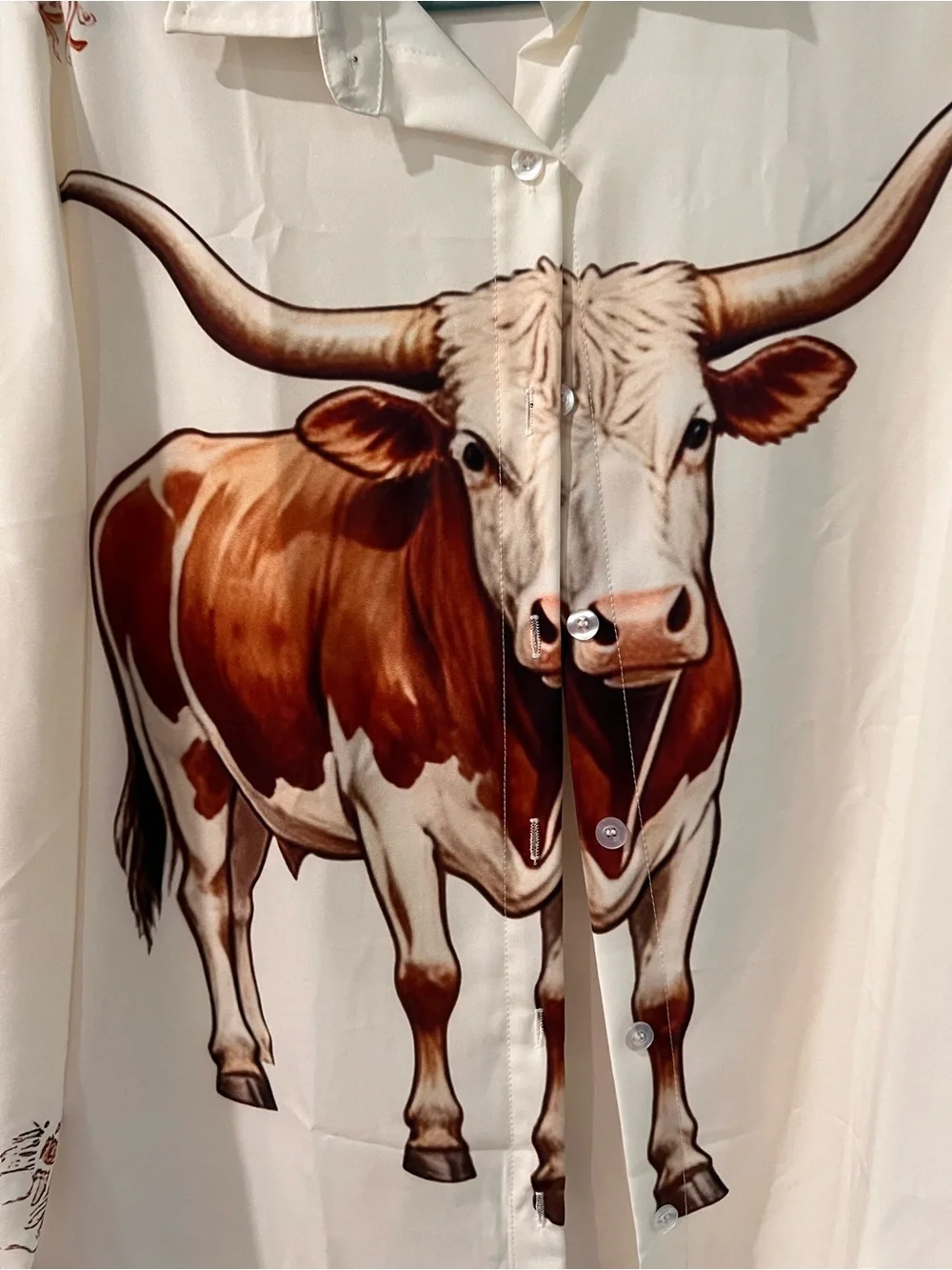 Unbranded Cream Longhorn Graphic Button-Up Shirt